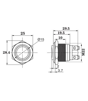 Антивандальная кнопка без фиксации 22мм (14880)
