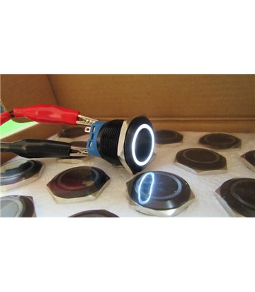 Кнопка антивандальная тактовая без фиксации черная 22мм белый цвет (18119)