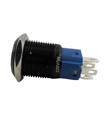 Кнопка антивандальная 16мм черная power selflock с подсветкой 220VAC (17226)