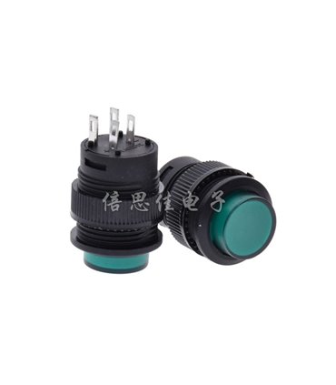 Кнопка с фиксацией R16-503BD зеленая с резьбой 3A 4pin (12033)