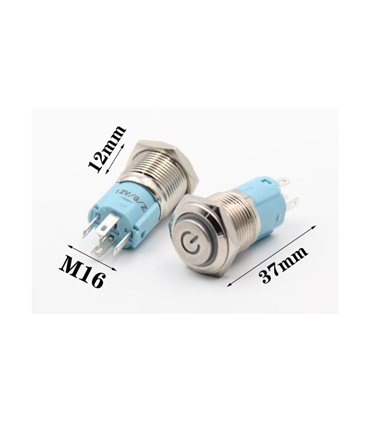 Антивандальная кнопка с фиксацией и красной подсветкой 16мм LED DC 9-24V (14321)