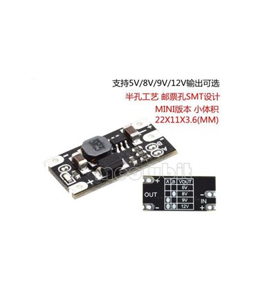 Миниатюрный повышающий модуль DC-DC boost от 3.7V до 12V out 5V 8V 9V 12V (17872)