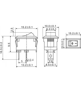 Переключатель две позиции KCD11 10*15мм 3A 250V два контакта (16038)