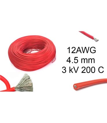 Изолированный кабель многожильный силикон 12AWG 4.5mm 200C красный 1м (15087)