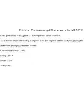 Фотоэлемент монокристалл A-класс 125*125мм 0.5V 2.75W mono (16175)