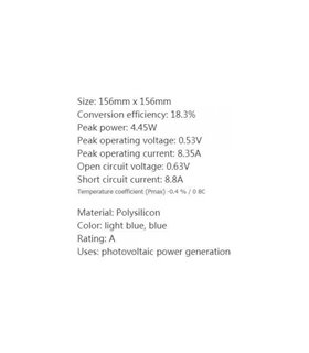 Фотоэлемент поликристалл A-класс 156*156мм 0.5V 4.45W poly (16176)