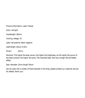 Лазер лазерный модуль с фокусировкой 20mw 3V линия красная 12*35мм (15949)