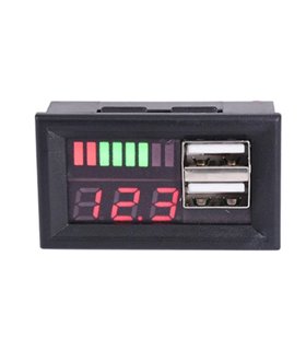 Автомобильный встраиваемый вольтметр-тестер с двумя гнездами USB (16315)