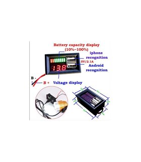 Автомобильный встраиваемый вольтметр-тестер с двумя гнездами USB (16315)