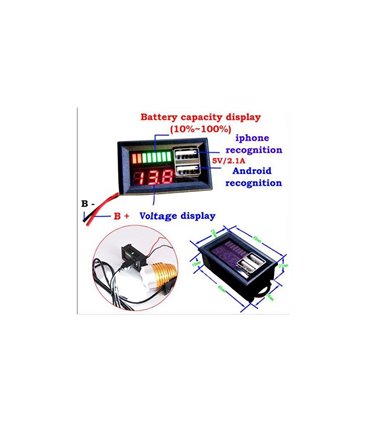 Автомобильный встраиваемый вольтметр-тестер с двумя гнездами USB (16315)