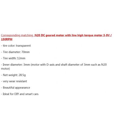 Износостойкое резиновое колесо для умного автомобиля 70*12mm под двигатель N20 (16081)