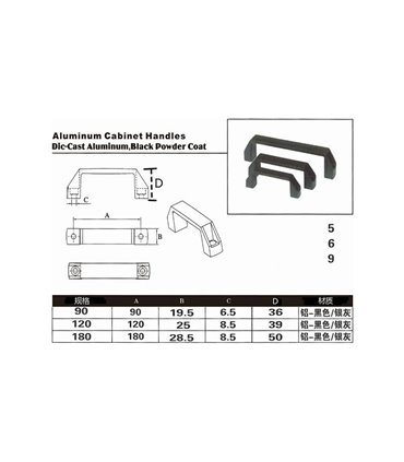 Алюминиевая ручка под профиль черная 180мм (16680)