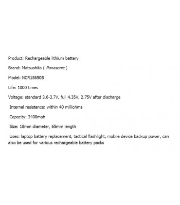 Аккумулятор LiIon Panasonic NCR18650B 3400mAh 3.7V (16787)