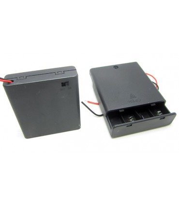 Холдер бокс для аккумуляторов батареек 4*AA 4*14500 с крышкой (15450)