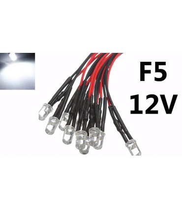 Светодиод LED F5 5мм 12V белый с проводом 18-20см (15856)