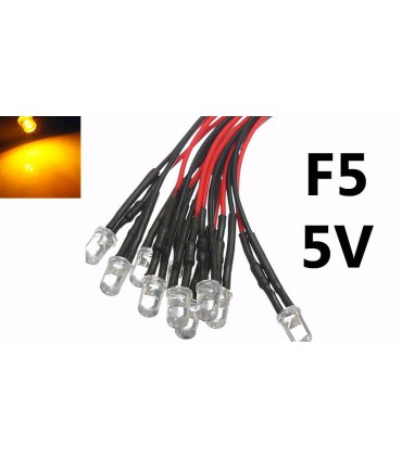 Светодиод LED F5 5мм 5V желтый с проводом 18-20см (15854)