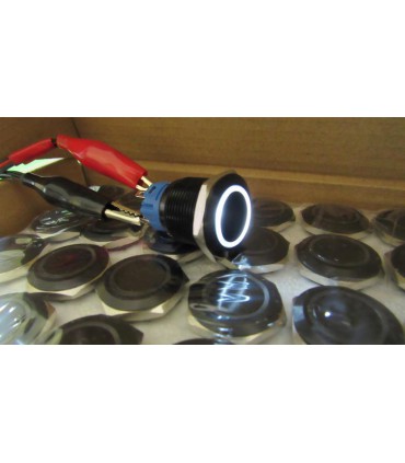 Кнопка антивандальная тактовая без фиксации черная 19мм белый цвет (18120)