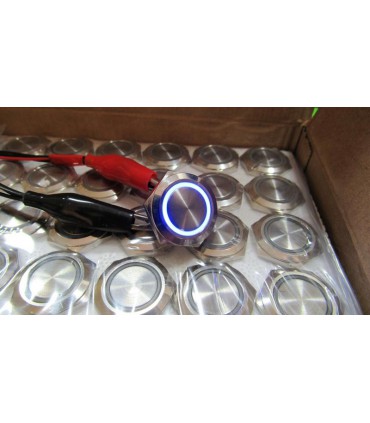 Кнопка антивандальная тактовая без фиксации хром 19мм синий цвет (18108)