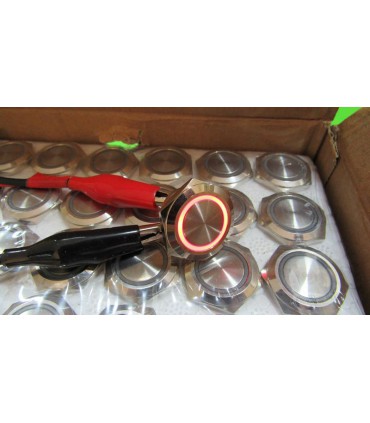 Кнопка антивандальная тактовая без фиксации хром 19мм красный цвет (18106)