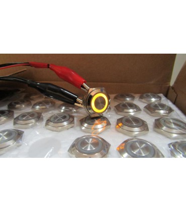 Кнопка антивандальная тактовая без фиксации хром 16мм желтый цвет (18113)