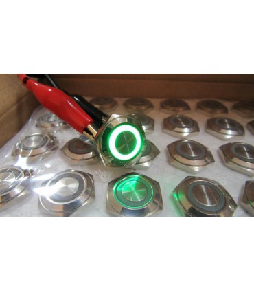 Кнопка антивандальная тактовая без фиксации хром 16мм зеленый цвет (18110)