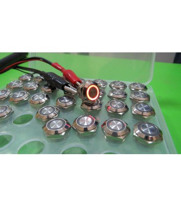 Кнопка антивандальная тактовая без фиксации хром 12мм красный цвет (18114)