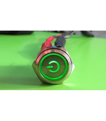 Кнопка антивандальная power 16мм selflock с фиксацией зеленая 220VAC (17223)