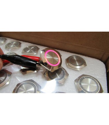 Кнопка антивандальная тактовая без фиксации хром 22мм красный цвет (18104)