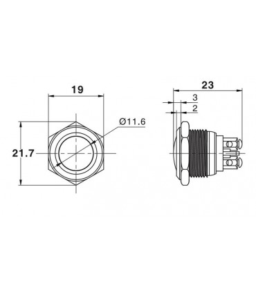 Антивандальная кнопка без фиксациии 16мм DC 9-24V (14320)