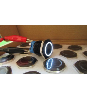 Кнопка антивандальная тактовая без фиксации черная 22мм белый цвет (18119)