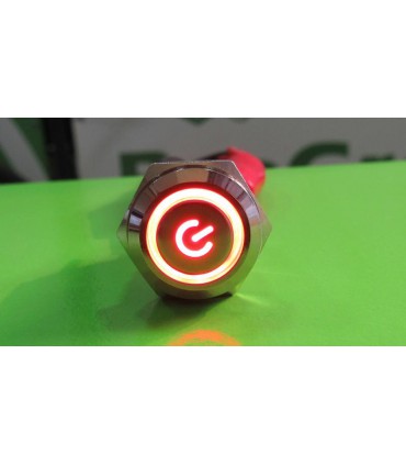 Антивандальная кнопка с фиксацией и красной подсветкой 16мм LED DC 9-24V (14321)