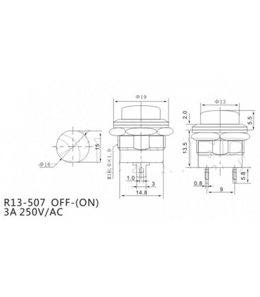 Кнопка без фиксации R13-507 250V 3A зеленая (12550)
