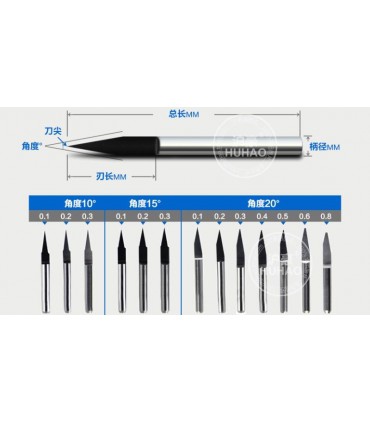 Фреза для гравировки 3.175*20*0.2мм для станков ЧПУ CNC (15676)