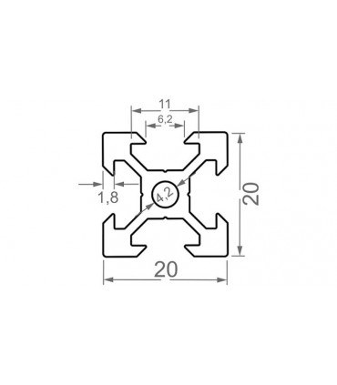 Станочный профиль алюминиевый анодированный V-образный 20*20мм 2020 1м ЧПУ 3D-принтер (16164)