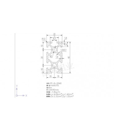 Станочный профиль алюминиевый 20*40мм 2040 1м ЧПУ 3D-принтер (14705)