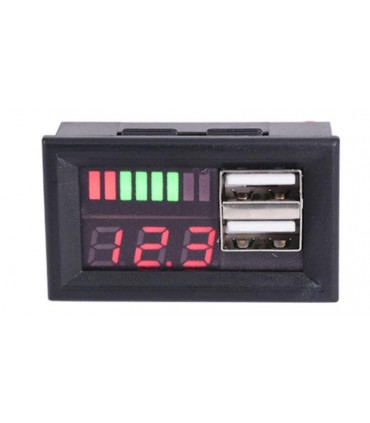 Автомобильный встраиваемый вольтметр-тестер с двумя гнездами USB (16315)