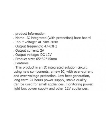 Блок питания открытый без корпуса DC 12V 2A (16100)