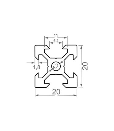 Станочный профиль алюминиевый анодированный V-образный 20*20мм 2020 1м ЧПУ 3D-принтер (16164)