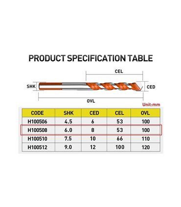Сверло для керамики HUHAO H100508 8мм (16725)