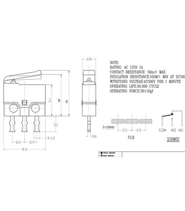 Концевой микропереключатель камеры прямой 8*6мм (19059)