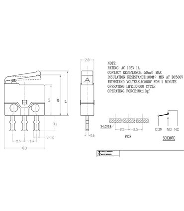 Концевой микропереключатель камеры правый 8*6мм (19058)