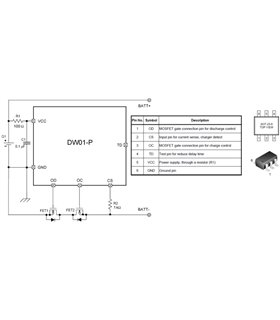 Защитный чип Li-ion Li-Po аккумулятора DW01 SMD SOT23-6 (12307)