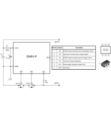 Защитный чип Li-ion Li-Po аккумулятора DW01 SMD SOT23-6 (12307)