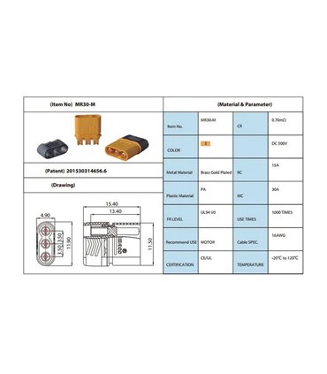 Штекер разъем нейлоновый MR30-m пара 30A (16697)