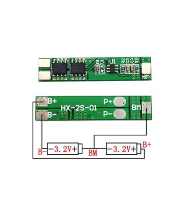 Плата защиты BMS контроллер для литий фосфат LiFePo 2S 6.4V 5A (15677)
