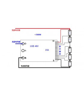 Плата защиты аккумулятора Li-Ion BMS 13S 48V 15A (16407)