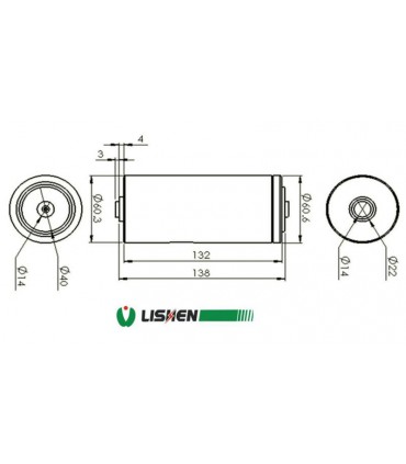 Аккумулятор литий титанат Lishen LTO UUR60144TA 2.5V 0.2mR 18Ah (17191)