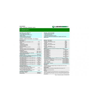 Аккумулятор литий титанат Lishen LTO UUR60144TA 2.5V 0.2mR 18Ah (17191)