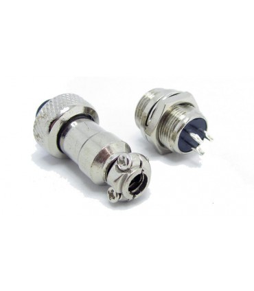 Разъем цилиндрический GX12-3 приборное гнездо и штекер на провод (15101)