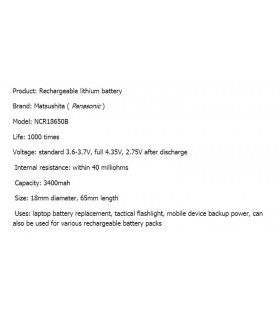 Аккумулятор LiIon Panasonic NCR18650B 3400mAh 3.7V (16787)